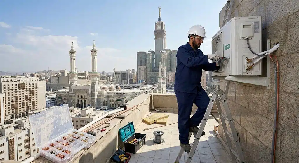 صيانة مكيفات سبليت مكة — تنظيف الوحدة الداخلية وصينية التصريف